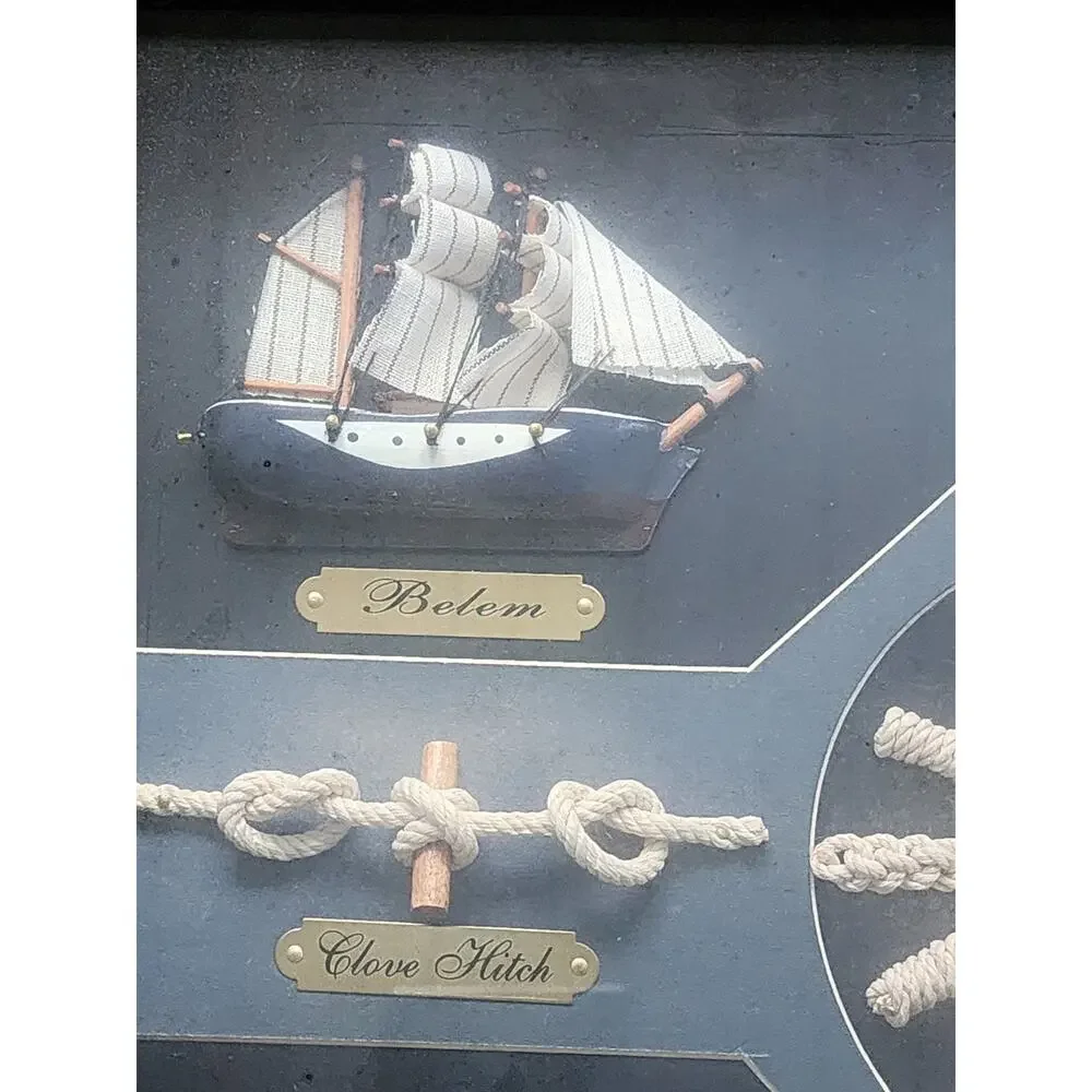 Vtg Decorative Wall Clock Nautical Knots Marine Ships Sailboat Glass Shadow Box